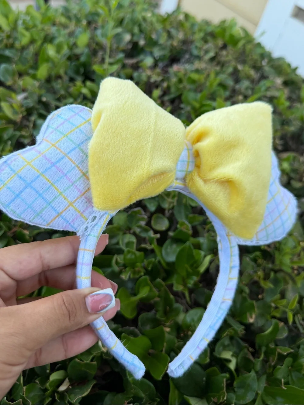 Disney Ears, Yellow Bow Ear Headband - Plaid Pastel Ears 💛